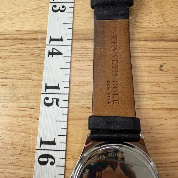 Kenneth Cole Mens Silver Watch With Black Leather Band Analog Date Display - Picture 10 of 12